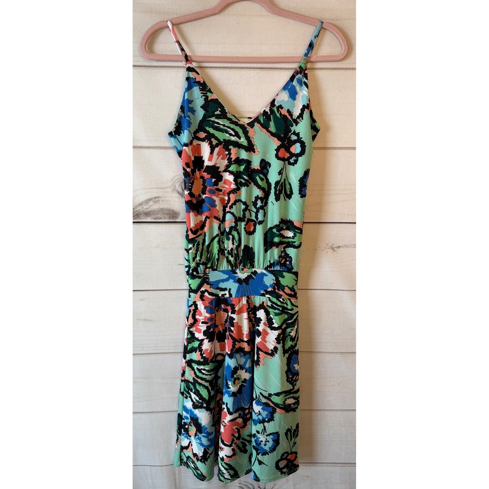 Veronicam Womens Floral V-Neck Spaghetti Strap Dress Mint Green Multi Size M